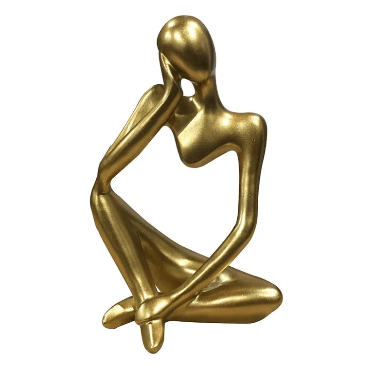 Abstract Gold Thinking Woman Statue