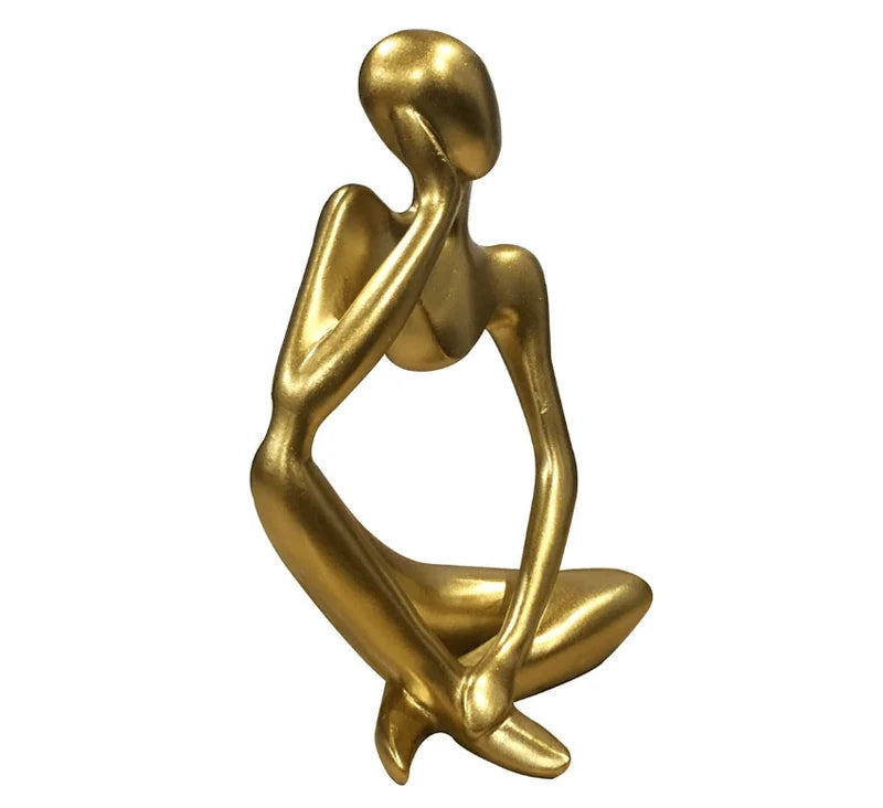 Abstract Gold Thinking Woman Statue